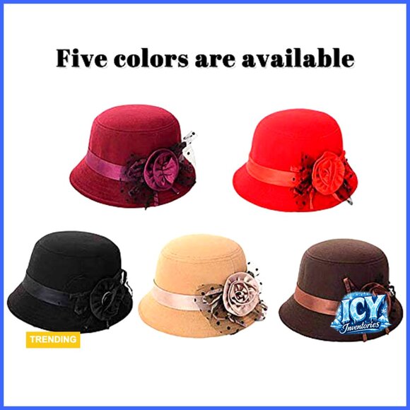 Vintage Felt Cloche Hat Winter Floral Fedora Bucket Hat 22.83\